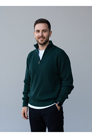 Alex Rosen Nefti Green Knitwear Half Zipper Thick Sweater