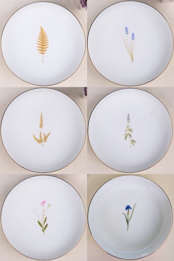 tabakevi Tabak Evi Porcelain Natura Mixed Gold Gilded Deep Plate 18.50cm Set of 6