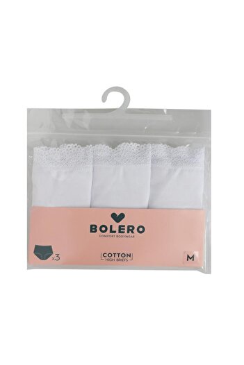 Bolero 3'lü Yüksel Bel Pamuk Dantelli Külot Beyaz