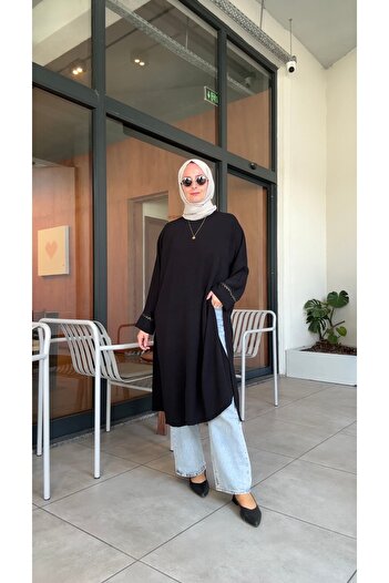 Melek aydın Long Tunic with Slit Details on the Sides