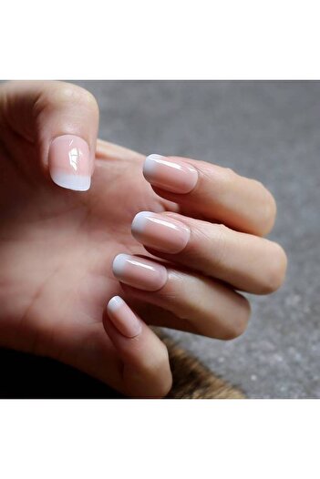 KESNUP Set of 24 false nails press ON glossy French Beige White