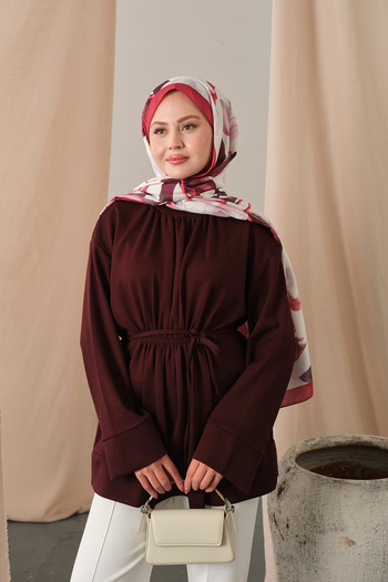 LOCCO Women's Elastic Waist Tunic Claret Red