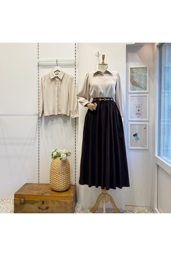 Faya Boutique Bitter Brown Belted Pleated Skirt