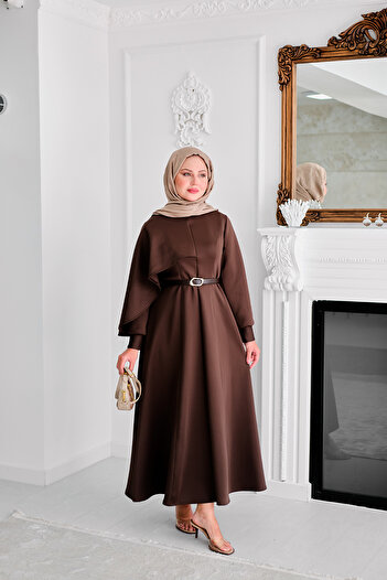 LOCCO Women's Shawl-Shoulder Scuba Dress Brown
