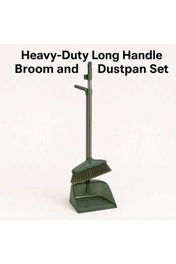 TSUMAB Heavy-Duty Long Handle Broom and Dustpan Set