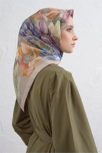 Armine Sura Pure Silk Scarf 9403 - 07 Mink Mixed Pattern