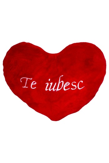velve Embroidered heart-shaped pillow decoration, with romantic message "I love you,", fluffy look, 25X35, Red