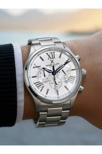 Daniel Klein Exclusive Men's Wristwatch – White Dial – Steel Band – Roman Numerals – Calendar
