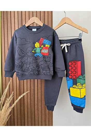 KidsSel New Season Boys' Printed Model Cotton Fabric Top and Bottom Set