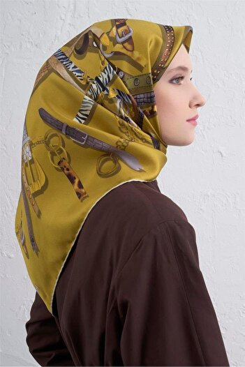 Armine Tivil Pure Silk Scarf 9422 - 52 Μουσταρδί κίτρινο μικτό σχέδιο