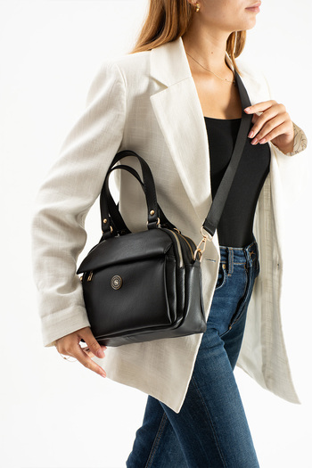 Sanmorris Women's Black Soft Faux Leather Adjustable Crossbody Strap Smart Casual Shoulder and Hand Bag