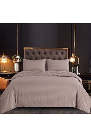 Casa de Vis Set lenjerie de pat dublu, bumbac satinat, 220 x 230 cm, 4 piese, grej