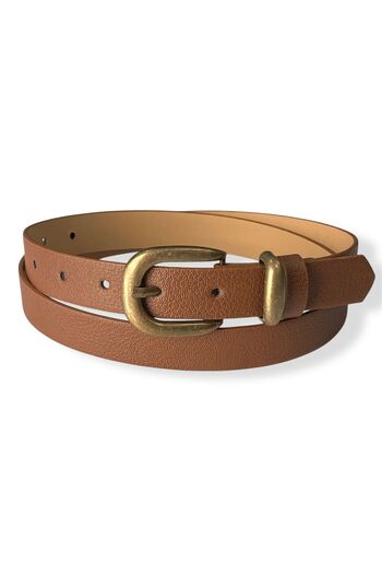 Gesa Women's Antique Plated Buckle Tan Belt
