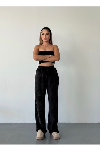 BEJNA Women's Velvet Elastic Waist Palazzo Pants
