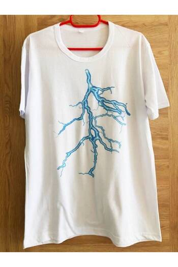 EDWOL Blue Lightning Printed White Men's Unisex T-Shirt T-Shirt