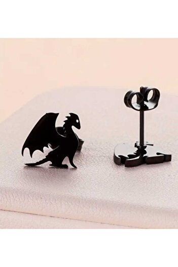 sarıyer silver Dragon Model Black Color Steel Screw Nail Style Suitable for Daily Use Steel Earrings