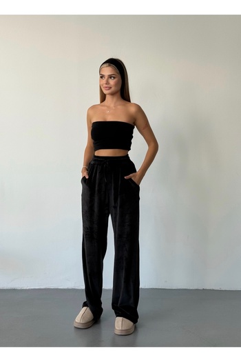 BEJNA Women's Velvet Elastic Waist Palazzo Pants