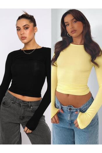 ÖZ PAMUK Μπλούζα με μακρύ μανίκι από ύφασμα Lycra Basic Crew Neck