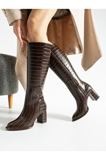 ALEMDAR AYAKKABI Scena Brown Crocodile Patterned Women's Boots