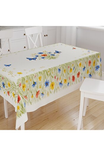 Else Dekor Wildflowers Patterned Digital Print Suede Fabric Kitchen Tablecloth