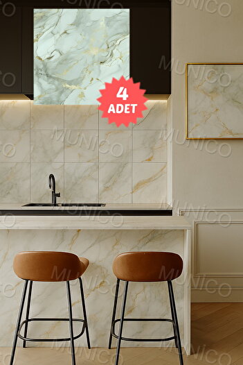 Munico 4 Adet Su Geçirmez Su Yeşili Duvar Stickerı Duvar Dekor Duvar Kağıdı Banyo Mermer 30x30 Yapışanlı