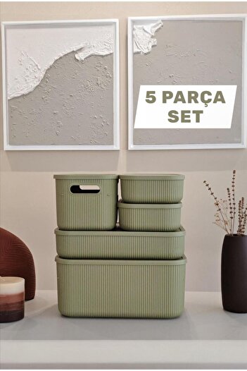 Bayev 5 Piece Colores Green Office Closet Organizer Box with Lid Socks Clothing Organizer Set