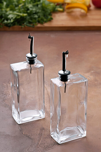 Bev Kitchen Glass 2-Piece Rectangular Valeria Oil Bottle Sauce Bowl 500 ml
