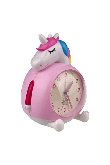 velve Decorative Analogue Table Clock, with music and lights, Unicorn, Pink, 15x17 cm, Pink