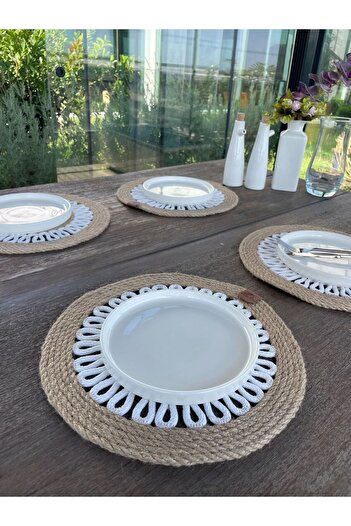 Home Inn Home Textile 4-Person Round American Tablecloth Special Design Jute 33 X 33 cm