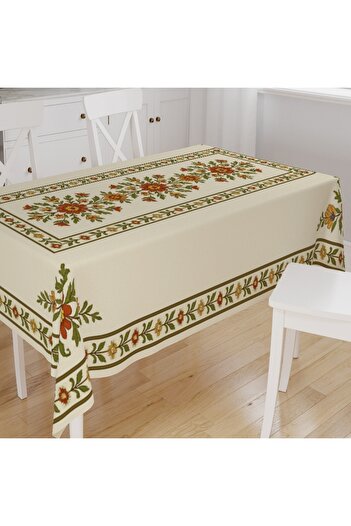 Else Dekor Retro Floral Pattern Digital Printing Suede Fabric Kitchen Tablecloth
