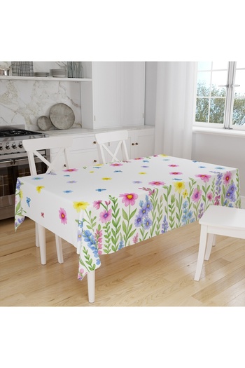 Else Dekor Colorful Wildflowers Patterned Digital Printing Suede Fabric Kitchen Tablecloth