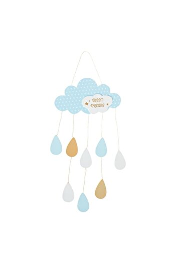 SHOPIENS Blue wooden hanging cloud wall decoration with drops 'SWEET DREAMS'