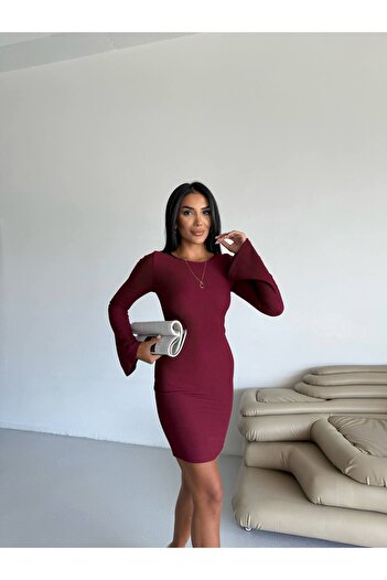 Cuyka Long Sleeve Flywheel Sleeve Ottoman Fabric Mini Dress