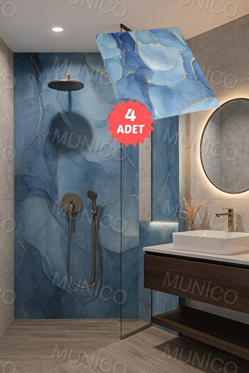 Munico 4PC 30x30 Cm Kendinden Yapışkanlı Okyanus 3D Şık Fayans Duvar Yapıştırma Duvar Kağıdı Dekor