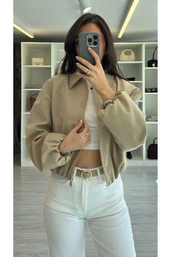 My Blog Camel Bomber Crop Jacket - 9616