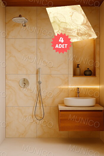 Munico 4PC 30x30 Cm Kendinden Yapışkanlı Sarı 3D Şık Fayans Duvar Yapıştırma Duvar Kağıdı Dekor