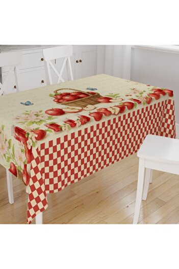 Else Dekor Red Apples Fruit Pattern Digital Printing Suede Fabric Kitchen Tablecloth