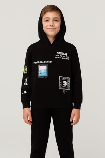 RAPAPA Boy's Hooded Printed Tracksuit Set - Black 4007