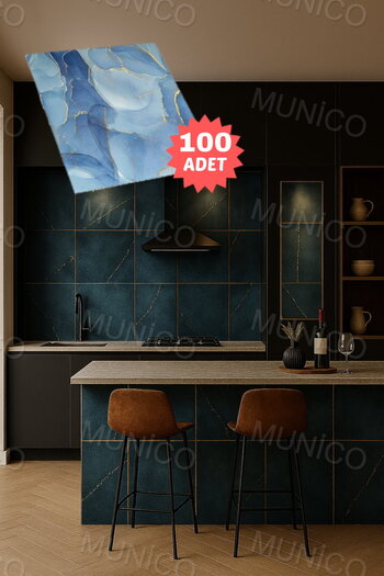 Munico 100PC 30x30 Cm Kendinden Yapışkanlı Okyanus 3D Şık Fayans Duvar Yapıştırma Duvar Kağıdı Dekor