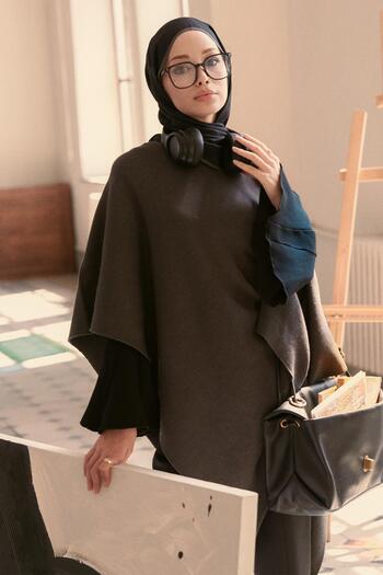 carell Asimetrik Triko Kap Anthracite Dress