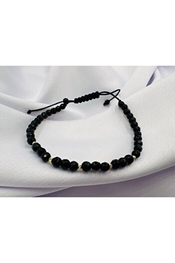 OEM Bracelet with faceted onyx and 5 beads made of 14k gold