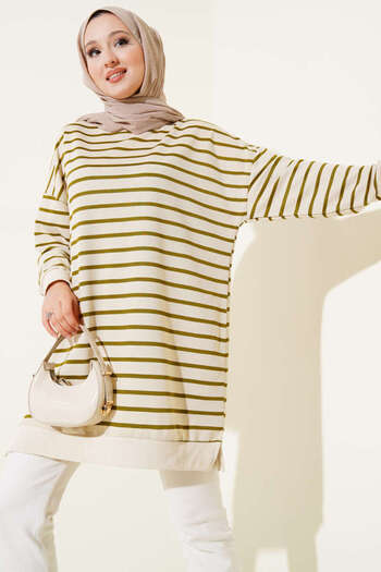 Smymoda Women's Crew Neck Horizontal Striped Tunic