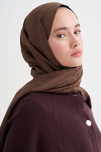 carell Monogram Pattern Liora Cotton Shawl Milky Coffee