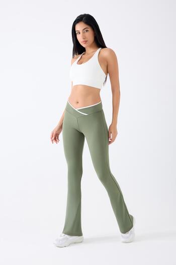 İmaj 486 Green Color Recovery and Extra Stretch Effect Normal Waist Spanish Leg Opening Maternity Leggings