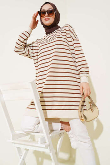 Smymoda Women's Crew Neck Horizontal Striped Tunic