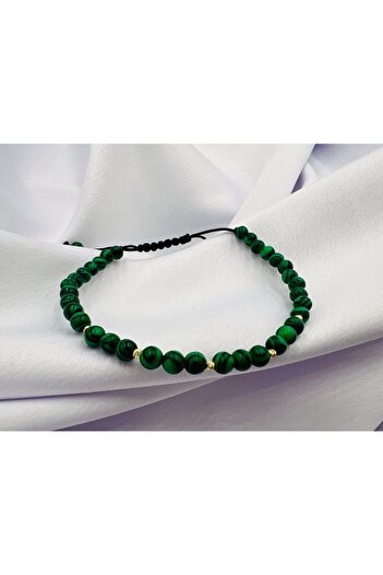 OEM Bracelet with malachite and 5 beads of 14k gold code: BRPS62