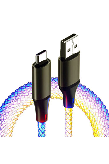 Choice Type C To USB 1PC Fast Charging RGB Breathing Luminous Gradient Light Data Cable 66W TYPE-C Charger