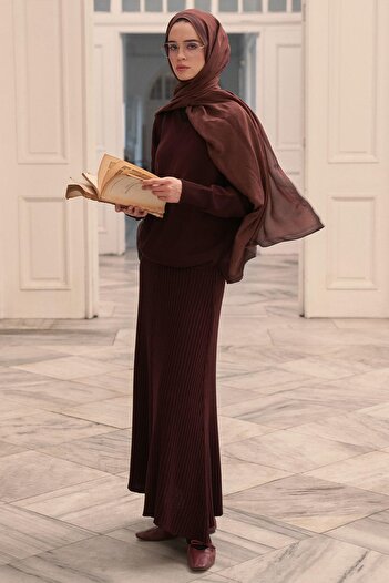 carell Ribbed Knitwear Skirt Set Plum