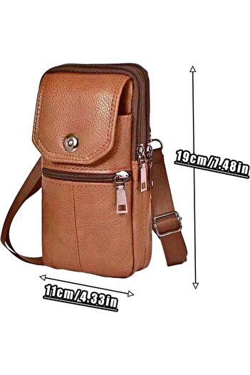 OEM Multifunctional men's bag, leather, light brown, 19x11.5x5cm, shoulder bag