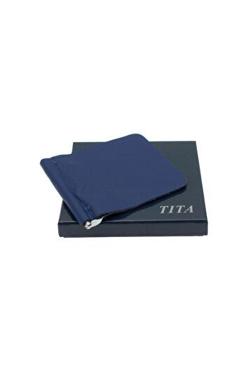 Tita Portofel, Clips pentru bani, barbatesc, Albastru, din piele naturala, moale